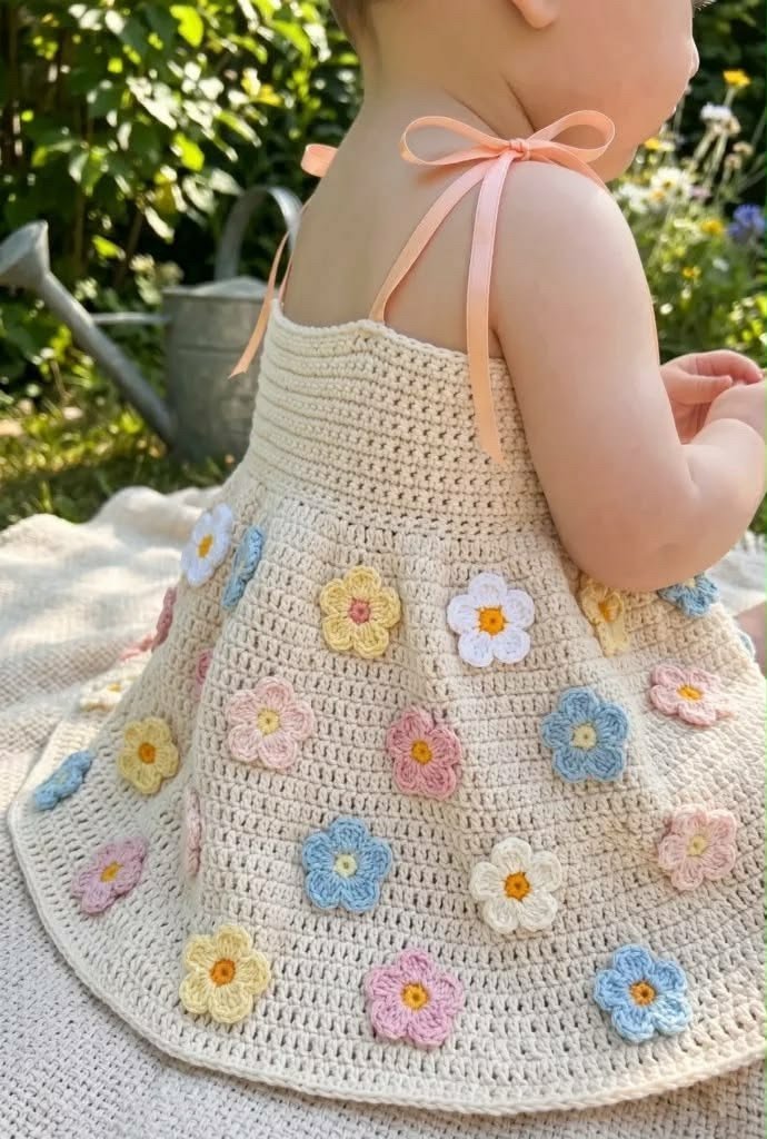 Vestido creme com flores delicadas e alças de fita